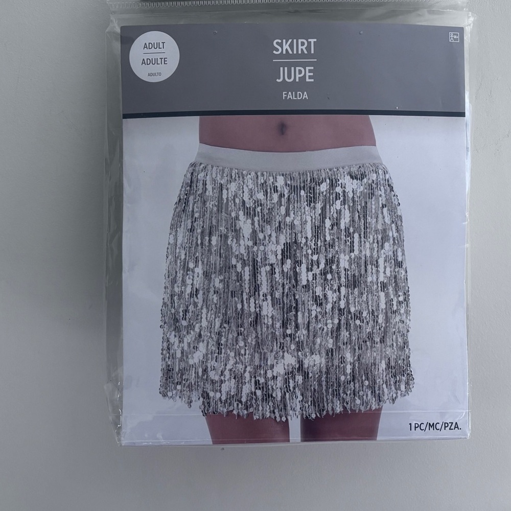 NWT Halloween Adult Silver Sequin Fringe Skirt Size: One Size